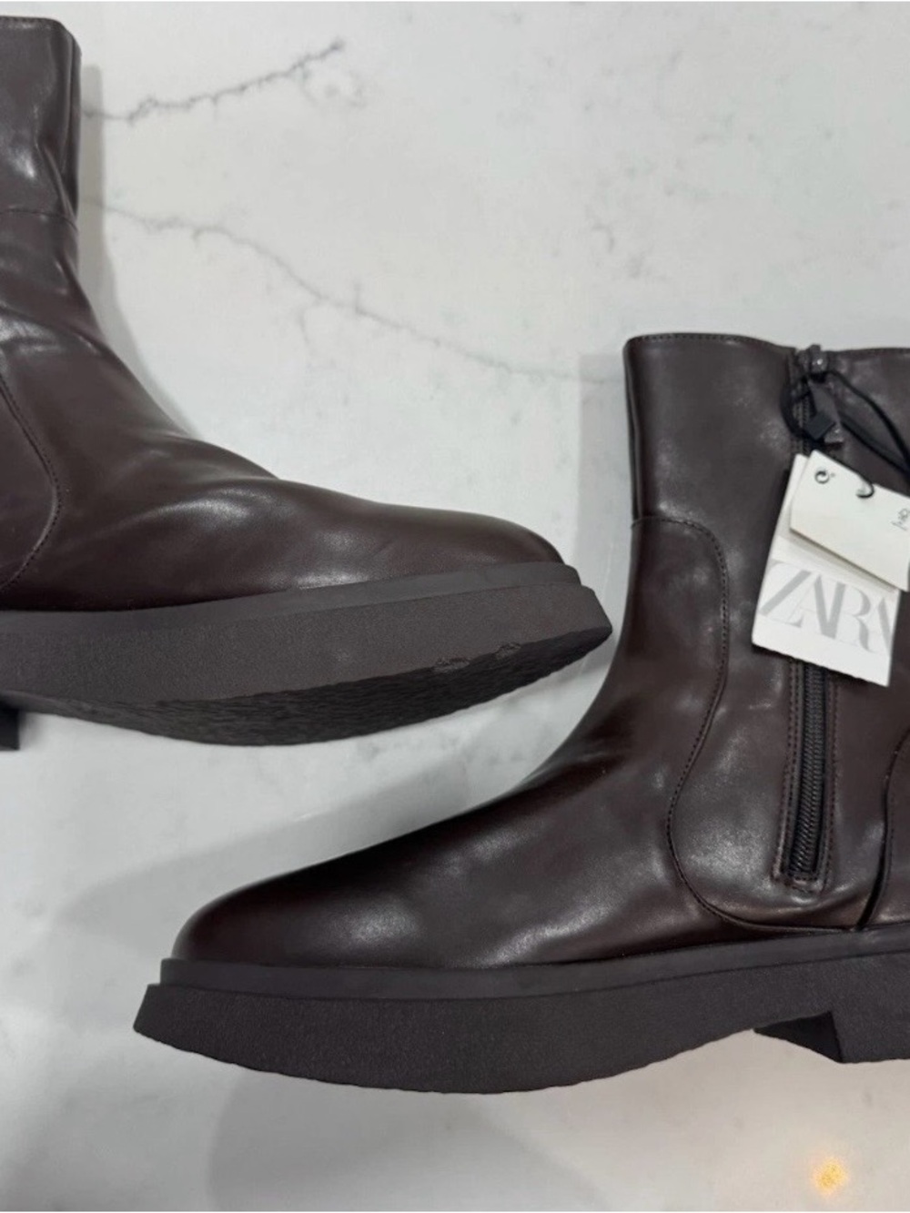 Zara Dark Brown Mid Calf Boots Side Zip NEW WITH TAGS Size 10 - 10.5 - Picture 4 of 11